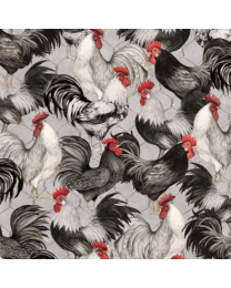 Proud Rooster Roosters Gray by Susan Winget for Wilmington Prints