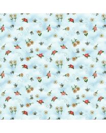 River Romp Bees and Blooms Light Blue by Sharon Kuplack for Henry Glass 