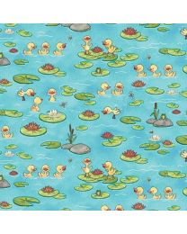 River Romp Duckling and Lily Pads Teal by Sharon Kuplack for Henry Glass