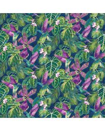 Shimmer Paradise Packed Floral Metallic Navy by Deborah Edwards for Northcott