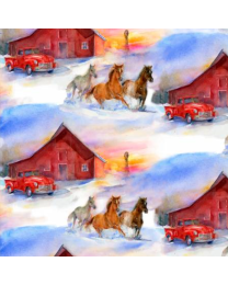 Snowfall on the Range Barn Multi by John Keeling for 3 Wishes Fabric