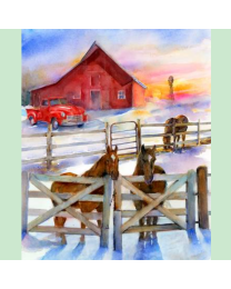 Snowfall on the Range Barn Panel by John Keeling for 3 Wishes Fabric