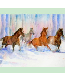 Snowfall on the Range Horse Panel by John Keeling for 3 Wishes Fabric