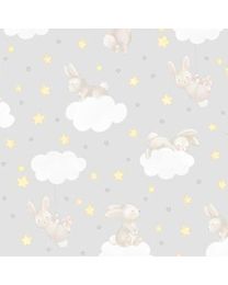 Snuggle Bunny Bunny Clouds by Raquel Martindale for Northcott Silk