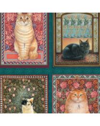 Sophisticats Cat Blocks Panel Dark Teal by Leslie Anne Ivory for Blank Quilting