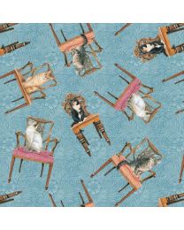 Sophisticats Cats on Chairs Light Blue by Leslie Anne Ivory for Blank Quilting