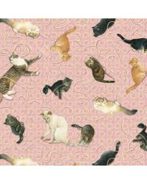 Sophisticats Cats playing with Yarn Pink by Leslie Anne Ivory for Blank Quilting