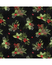 Tartan Holiday Black Foliage Toss by Danielle Leone for Wilmington Prints