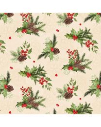 Tartan Holiday Cream Foliage Toss by Danielle Leone for Wilmington Prints