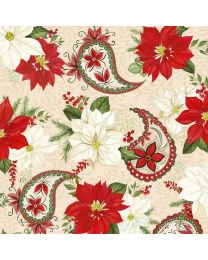 Tartan Holiday Cream Paisleys  Floral Allover by Danielle Leone for Wilmington Prints