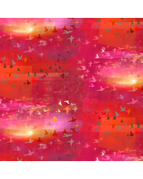 Tropicolor Birds Birds in Flight Red by Connie Haley for 3 Wishes Fabric