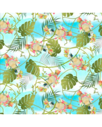Tropicolor Birds Cockatoo Blue by Connie Haley for 3 Wishes Fabric