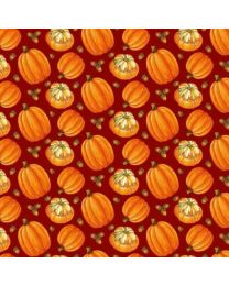 Turkey Talk Pumpkins Acorns Burgundy Multi by Jane Allison for Henry Glass