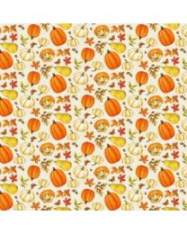 Turkey Talk Pumpkins Leaves Cream Multi by Jane Allison for Henry Glass