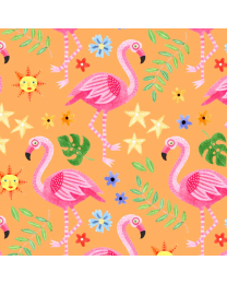 Wanderlust Flamingos Orange by Stephanie Peterson Jones for P  B Textiles