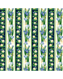Water Lily Magic Border Stripe Indigo by Jan Mott  from Henry Glass