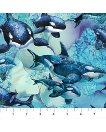 Whale Song Whales Blue Multi by Deborah Edwards  Melanie Samra for Northcott