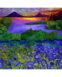 Wild Iris Landscape Iris Panel Multi by Chong-A-Hwang for Timeless Treasures