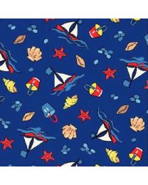 Beach Babies Tossed Toys Dark Blue by Retro Vintage for PB Textiles