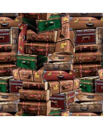 On the Right Track Brown Luggage by Larry Grossman for Blank Quilting 