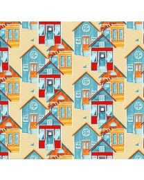 Surf's Up Beach Cottages Multi by Barb Tourtillotte for Henry Glass Fabrics 