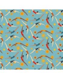 Surf's Up Swimmers Blue by Barb Tourtillotte for Henry Glass Fabrics 