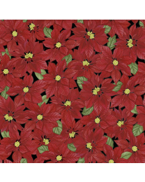 Tartan Holiday Black Packed Poinsettias by Danielle Leone for Wilmington Prints