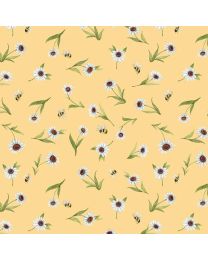 Buzzin' with My Gnomeiezz Yellow Daisy Toss by Susan Winget for Wilmington Prints 